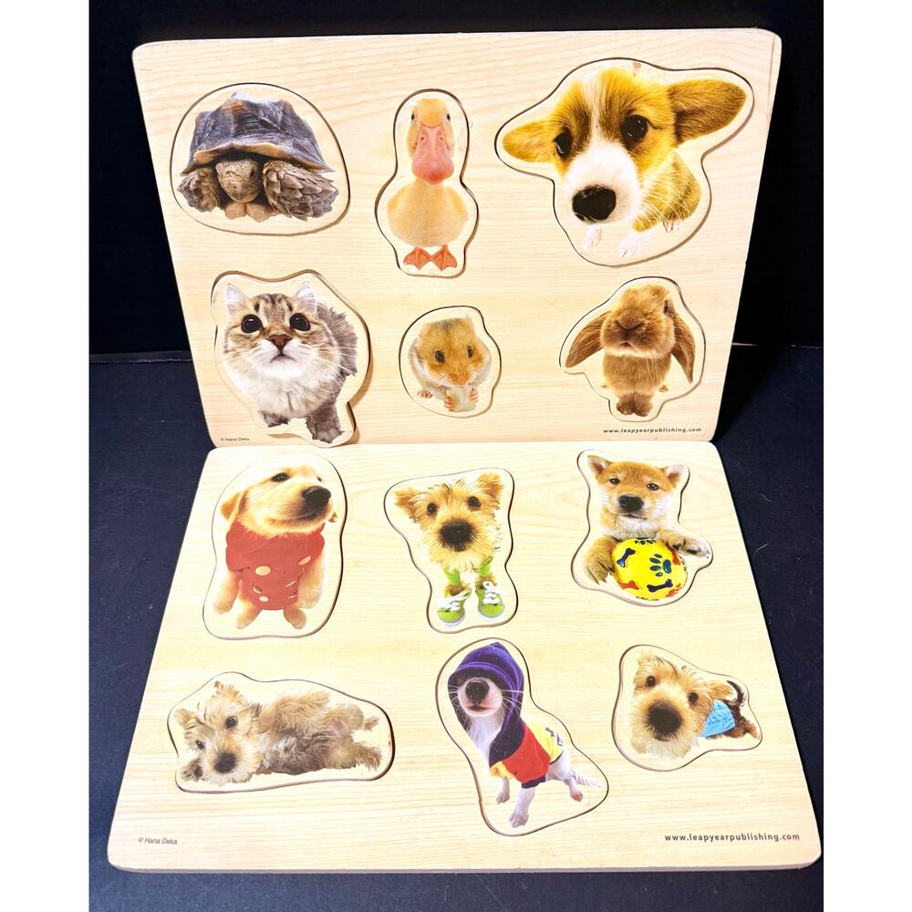 2 Real life puppy photo 6 pc puzzles pictures underneath preowned great shape